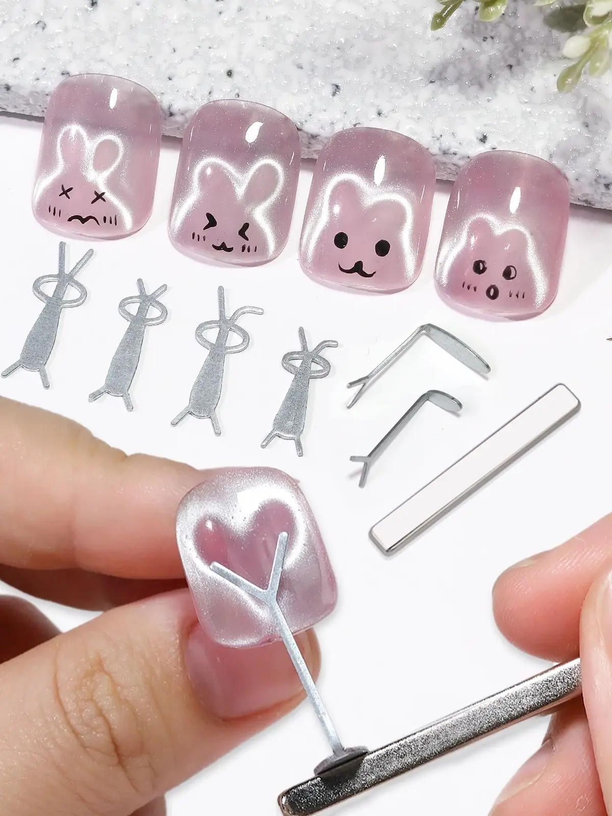 1/2/4/6/7 pièces ensemble d'aimants pour Nail Art oeil de chat tige magnétique forte forme de coeur/lapin aimant oeil de chat effet de polissage outil pour ongles