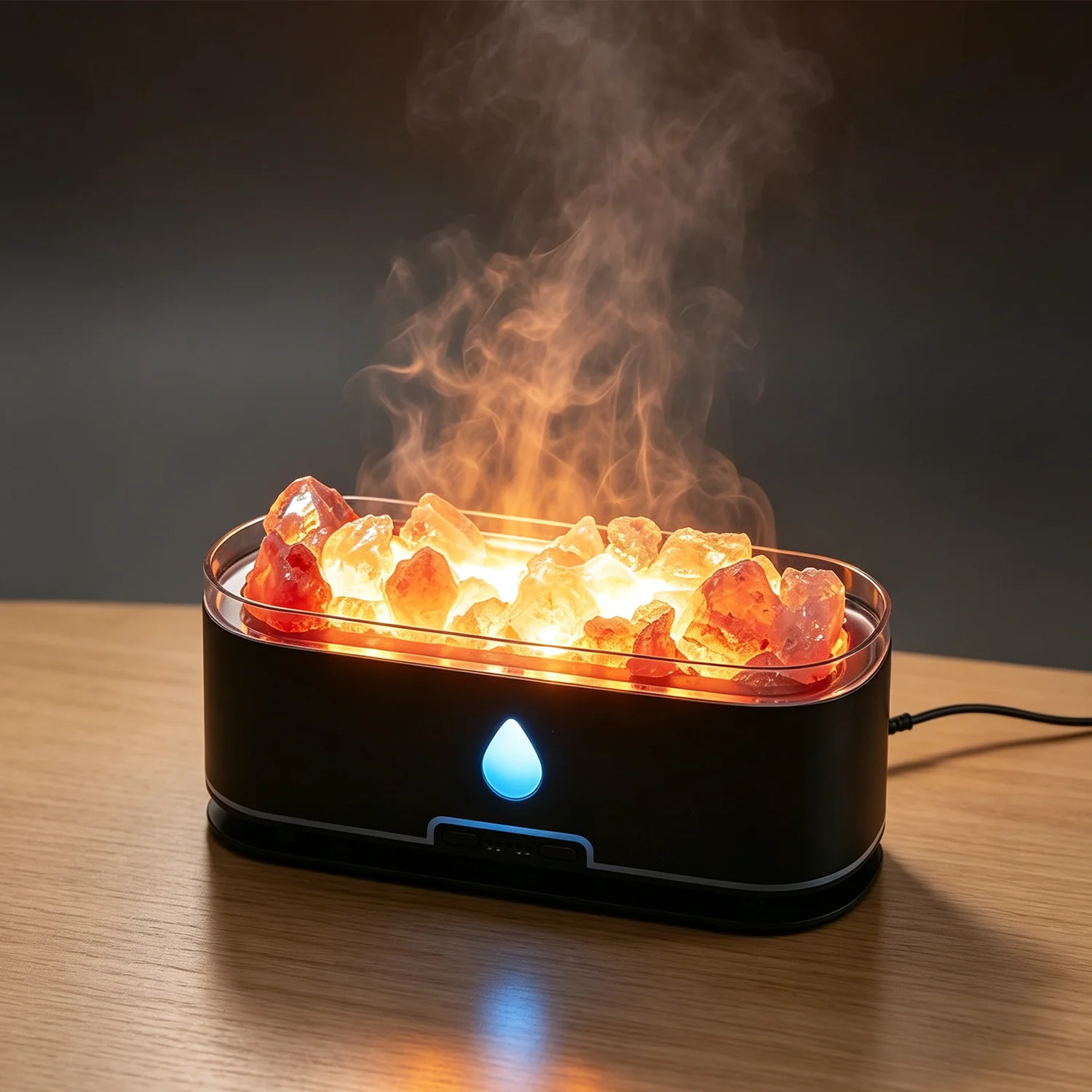 Simulation Fireplace Flame Aroma Diffuser 200ML USB Air Humidifier Salt Rock Essential Oil Lamp Night Light Home Decor Gift