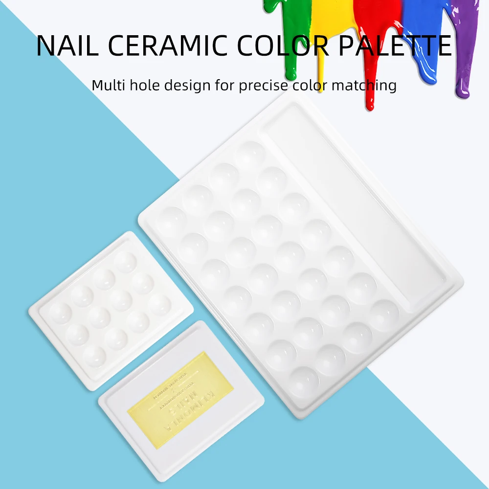 12/28 Grids Square Ceramics Manicure Color Palette Gel Polish Pallet Mixing Drawing Paint Plate Pad  Nail Art Display Shelf