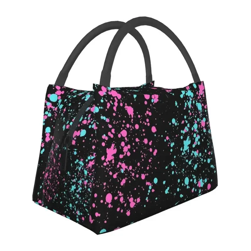 Custom Pink And Blue Paint Splatter Design Lunch Bag Women Thermal Cooler Insulated Lunch Box for Office Travel