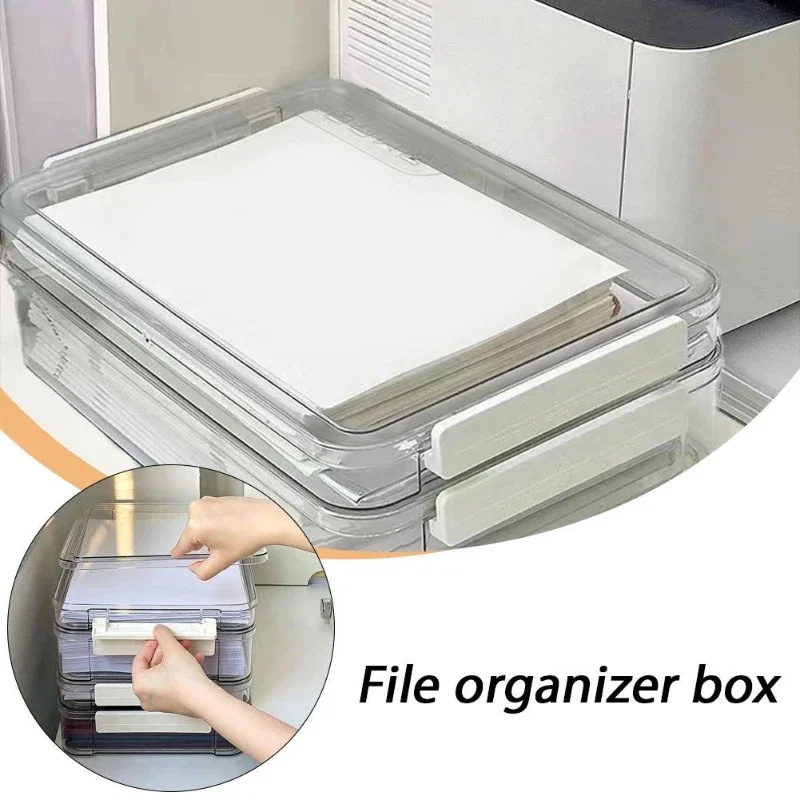 1PC File Storage Box with Clear Lid Document Organizer Stackable Plastic Container for Papers Receipts Office Desk Organization