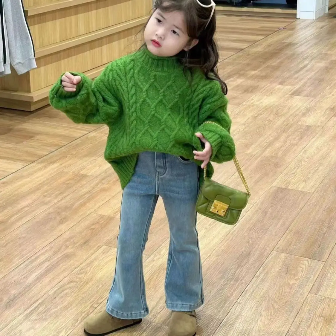 Girls Jeans Spring Autumn New Fashion Toddler Korean Style Slim Fit Micro Flare Stretch Pants Children Clothing