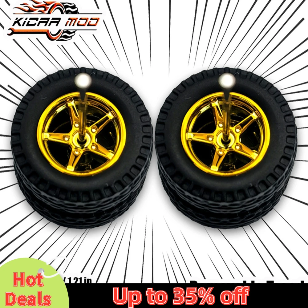 1/64 Model Car Wheels with Rubber All Terrain Tires Five Spokes Refitting Parts for Off-road Vehicle HotWheels Medium Size 1 Set