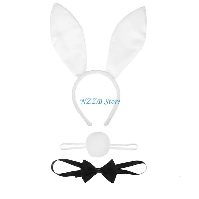 

T21F Bunny Ears Headwear Animal Bow-tie Tail Ear Hair Hoop Party Costume Props
