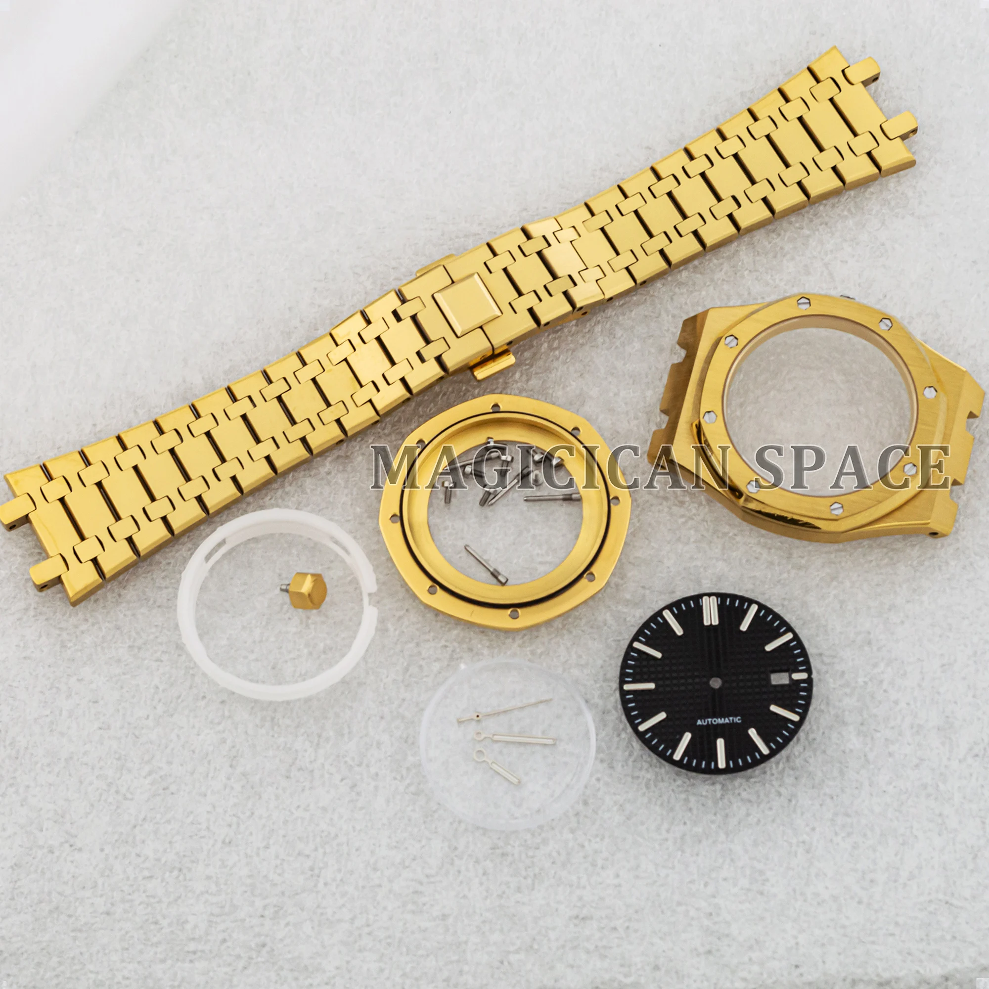 

41mm Gold PVD Watch Case Bracelet Watchband Parts For Oak nh35 nh36 Movement 31.8mm Dial Waterproof Accessories