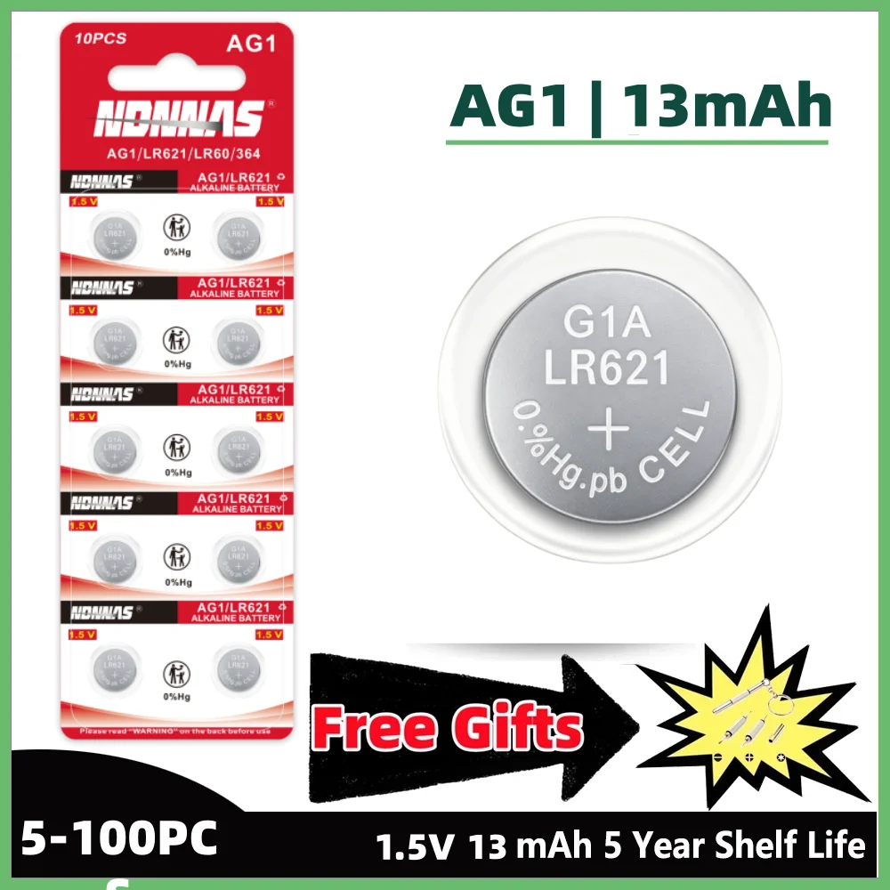 5-100Pcs AG1 LR621 SR621SW 1.5V Alkaline Coin Cell Button Battery For Watch Toy Car Key Fob Remote Clock Mini Electronic Device
