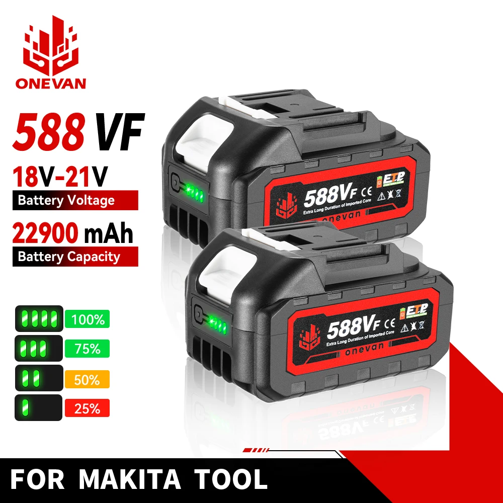 ONEVAN 22900mAh 588VF Rechargeable Battery Lithium Ion Battery Electric Power Tool Battery For Electric Wrench For Makita 18V