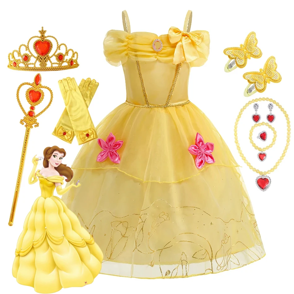 

Disney Belle Princess Dress Girls Cosplay Beauty and The Beast Costume Kids Halloween Cosplay Carnival Birthday Clothes
