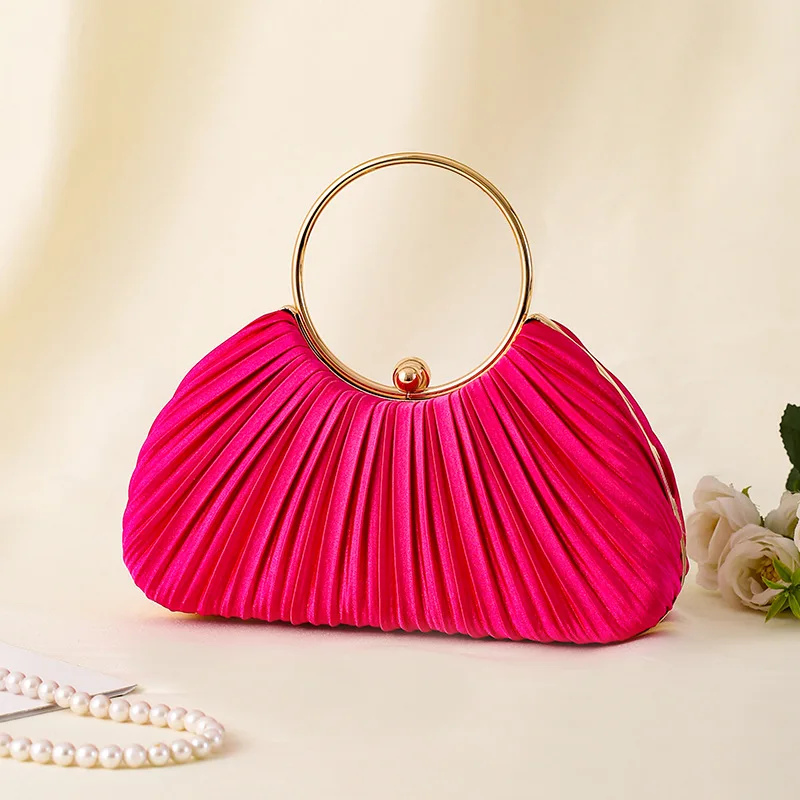 Pleated Evening Handbag Women Top Handle Glitter Day Clutch Ladies Wedding Dinner Dress Clip Bag Diamond Party Purse Gold Colour