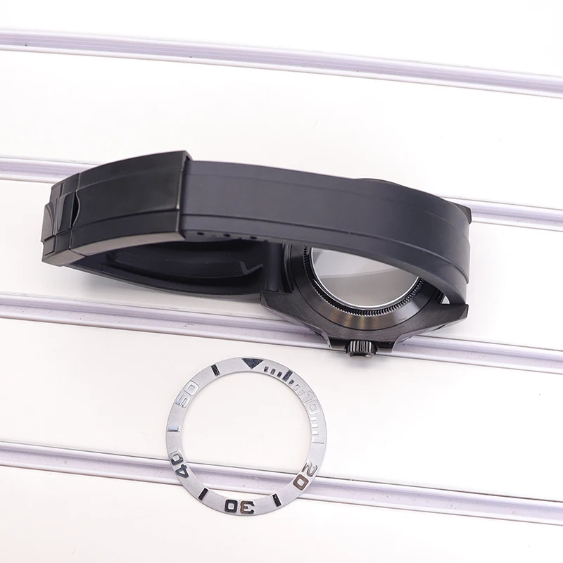 40mm Black Steel Dive Yacht Design Watch Case Rubber Strap For Seiko NH35 NH36 NH38/34 Miyota 8215 ETA 2824 Movement 28.5mm Dial