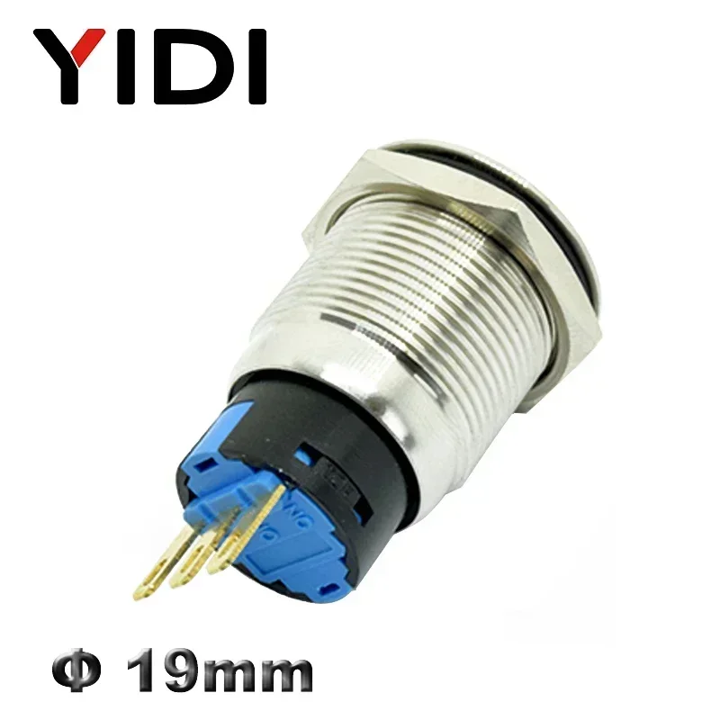 19mm Waterproof Stainless Steel 2 3 positions Metal Key Switch 1NO1NC button switch self-locking latching switch