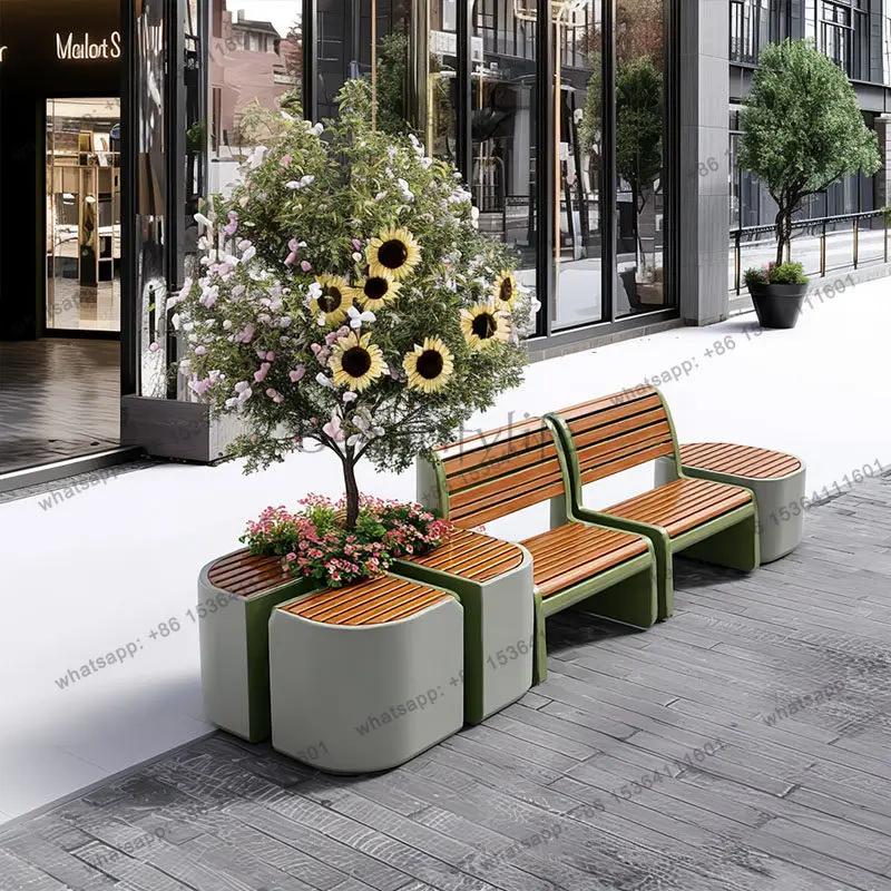 Stainless steel outdoor bench combination fence partition commercial street outdoor lounge seating