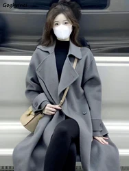 X-long Blends Women Solid Elegant Coat Korean Style Cozy Office Lady Classic All-match Harajuku Clothes Daily Trendy Chic Autumn