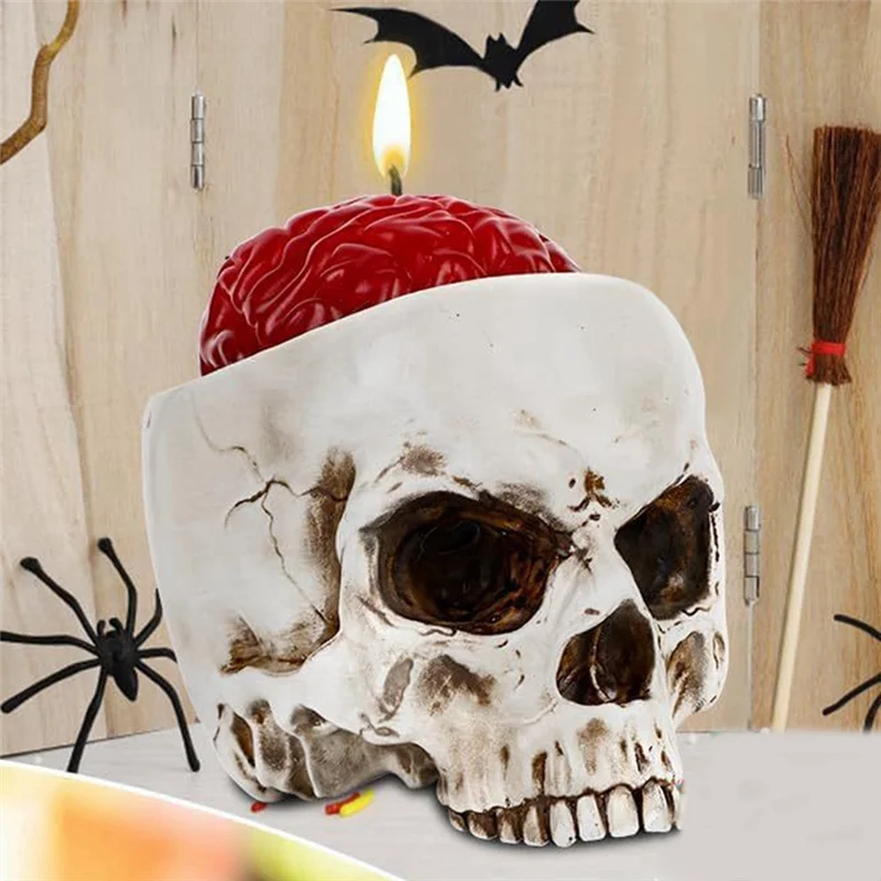 AD-Halloween Multifunctional Skull Container Human Skull Flower Pot Craft Storage Container Multifunctional Home Decoration