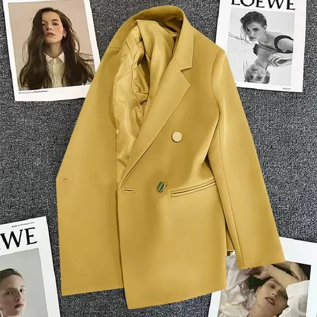 

Office Lady Elegant Double Breasted Blazer Women Clothing 2025 Autumn Long Sleeve Slim Suit Jackets Casual Chic Tops Female Coat