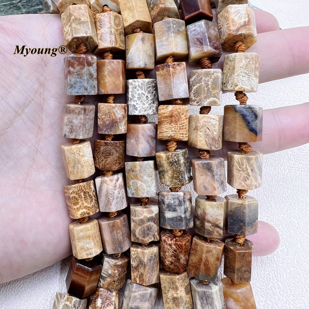 10x12MM Brown Natural Ocean Coral Jades Hexagonal Prism Loose Beads For DIY Jewelry Making MY230633