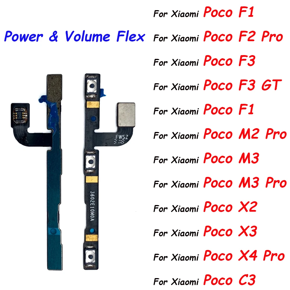 

Power Switch On/Off Button Volume control Key Button Flex Cable For Xiaomi Poco X4 Pro 5G F1 F3 F2 Pro X2 X3 GT C3 M2 M3