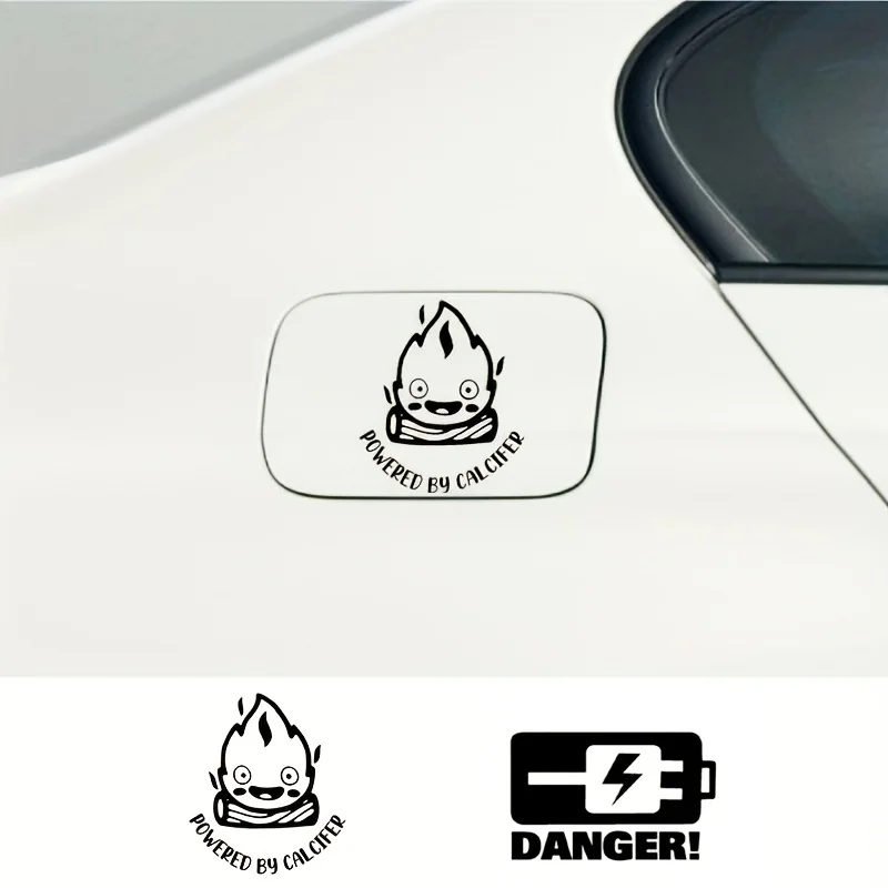 Fuel Tank Cap Decals Powered by Calcifer Vinyl Sticker Car Stickers Cover Scratches Window Decal For Motorcycle Laptop Decor