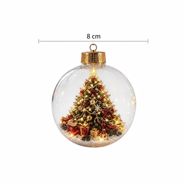 Acrylic Material Christmas Ball Ornament with Light Transparent Design Hanging Christmas Decoration 8CM Size Santa Claus Pendant 6