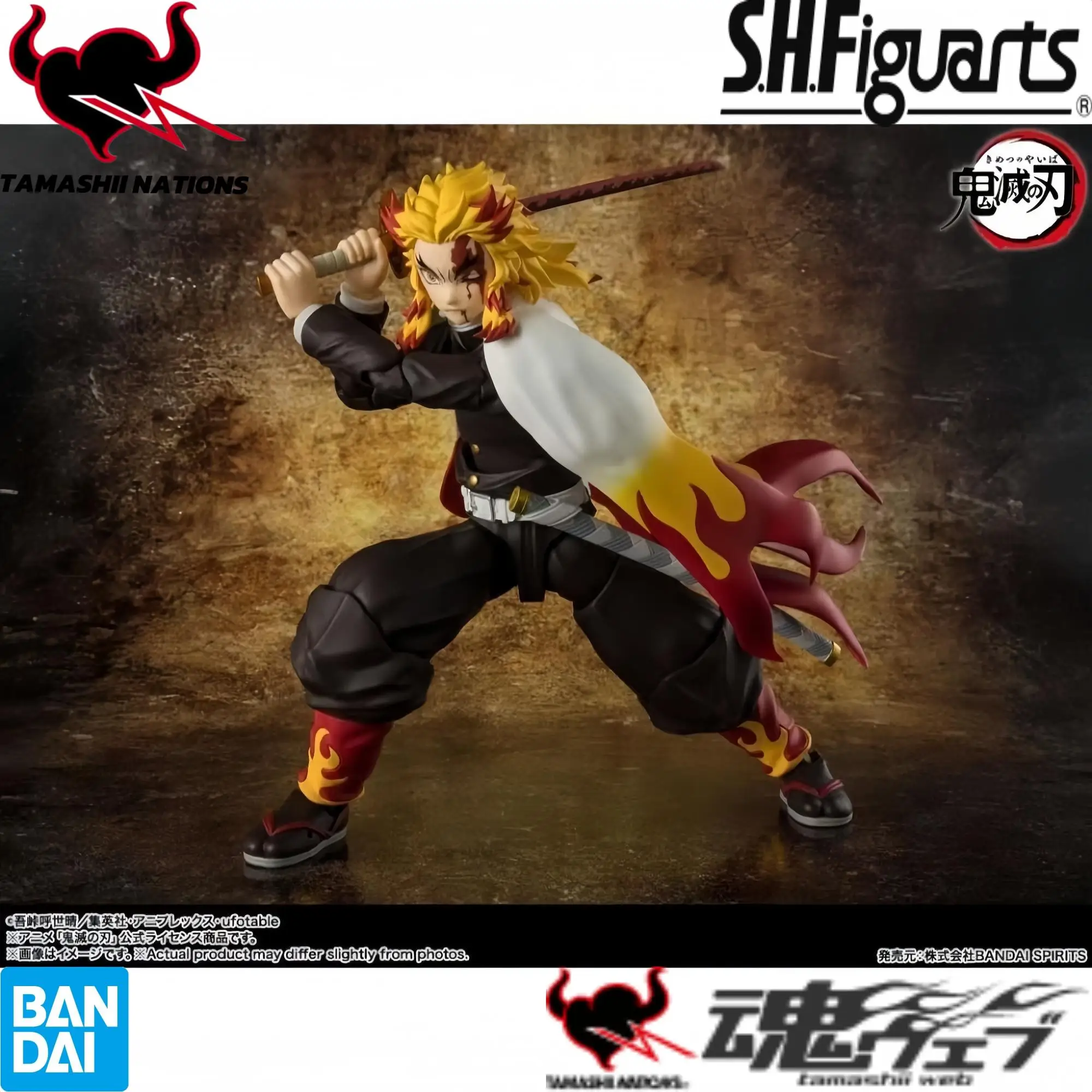 Oryginalne figurki akcji Bandai Demon Slayer Rengoku Kyoujurou S.h.figuarts, figurka stojąca, model figurki, nowe i nieotwierane, wybrane.