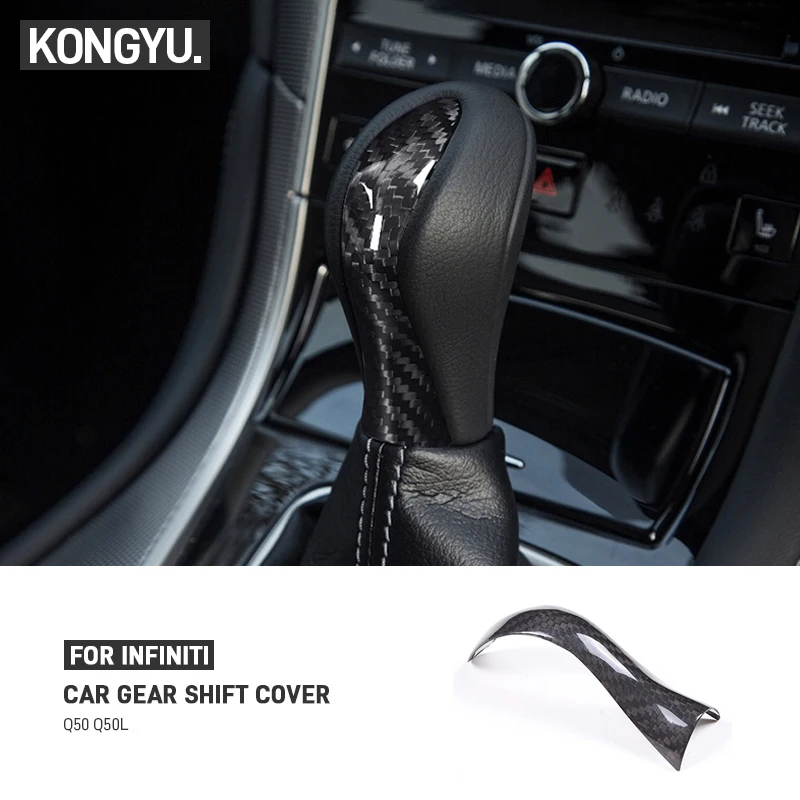 Car Carbon Fiber Central Control Gear Shift Knob Trim Cover Sticker Accessories For Infiniti Q50 Q50L 2013 2014 2015 2016 2017