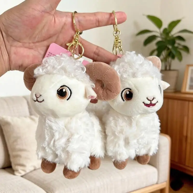 Cute Sheep Plush Keychain Fluffy Soft Fabric Anti-Fade Sturdy Golden Clasp Portable for Kids Gifts Backpack Hanging Decor
