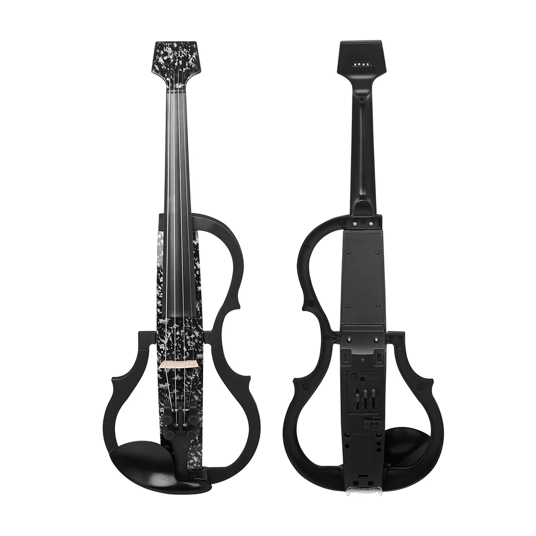 Professional 4/4 Electroacoustic Violin Headless Silent Carbon Fibre Electric Violin with Violin Bow Cable Headphone Accessories