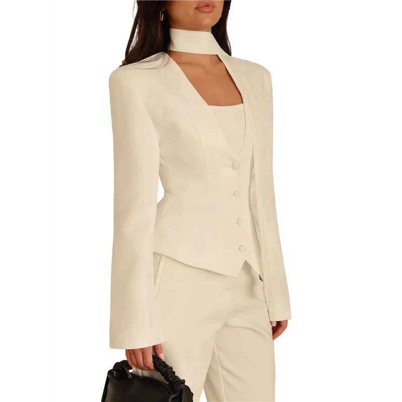 

AB66-Женский пиджак с длинными рукавами, однотонный шарф с v-образным вырезом, приталенный крой с мягкими плечами, белый M