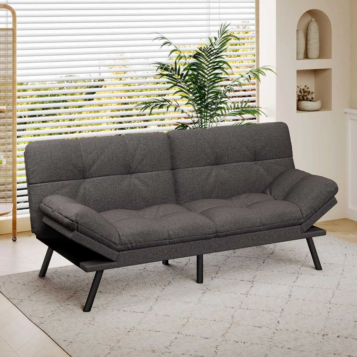 Hcore Adjustable Backrest & Armrests, Multifunctional Small Loveseat Sleeper Sofa for Living Room, Apartment, Office