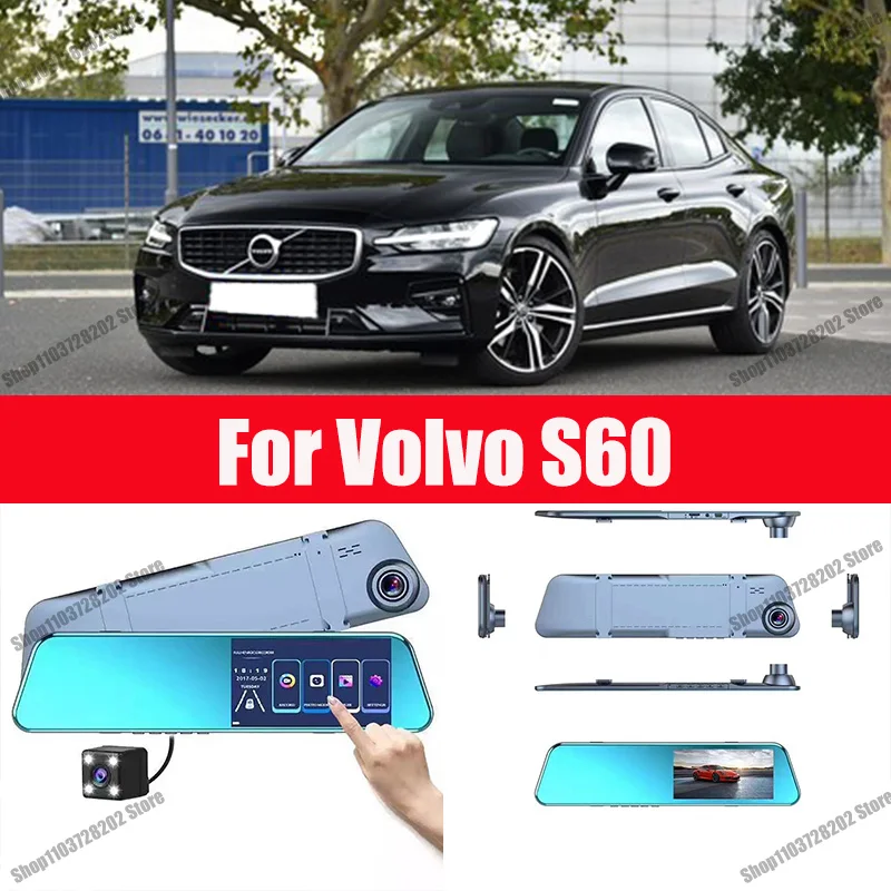 

For Volvo S60 Carplay Android GPS Dash Cam AUX FM Radio Dashcam Car Camera Stream RearView Mirror Drive Recorder