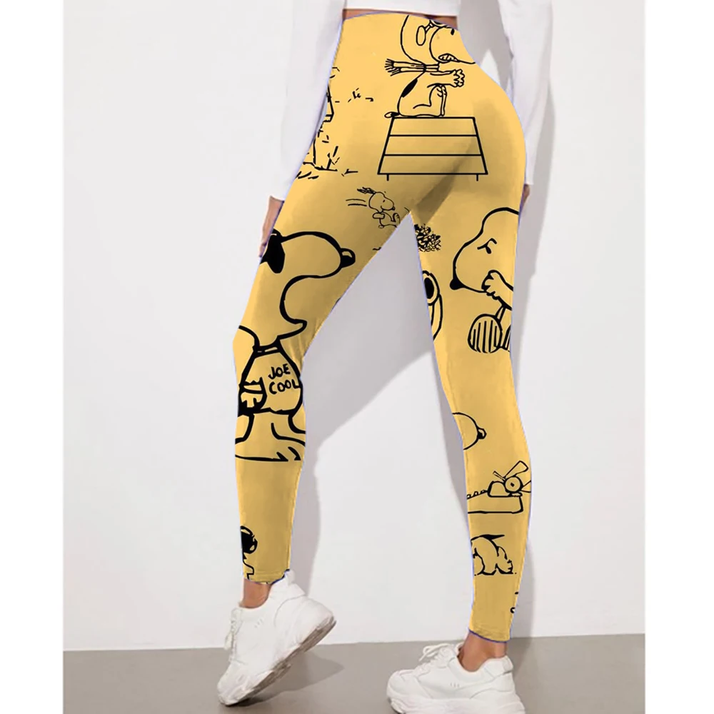 20 pantaloni a matita elasticizzati a vita alta con stampa Snoopy da donna color caramello pantaloni skinny casual in cotone leggings femminili ﻿