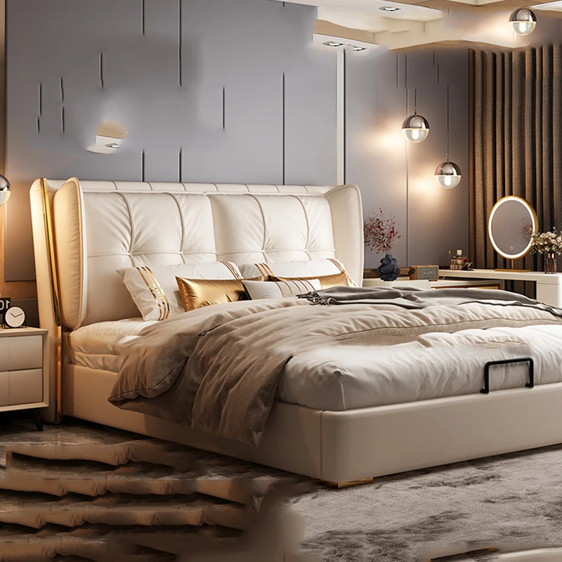 

Frame Queen Massage Bed Storage Space Saving Multifunctional Inflatable Massage Bed Leather Sleeping Muebles Home Furniture