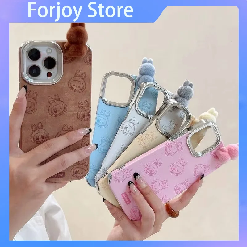 3DCartoon Labubu For Iphone 16 Promax Phone Case Apple 15 With Hand Strap All Inclusive Anti Fall Cute Fashion Iphone 14 13 Case