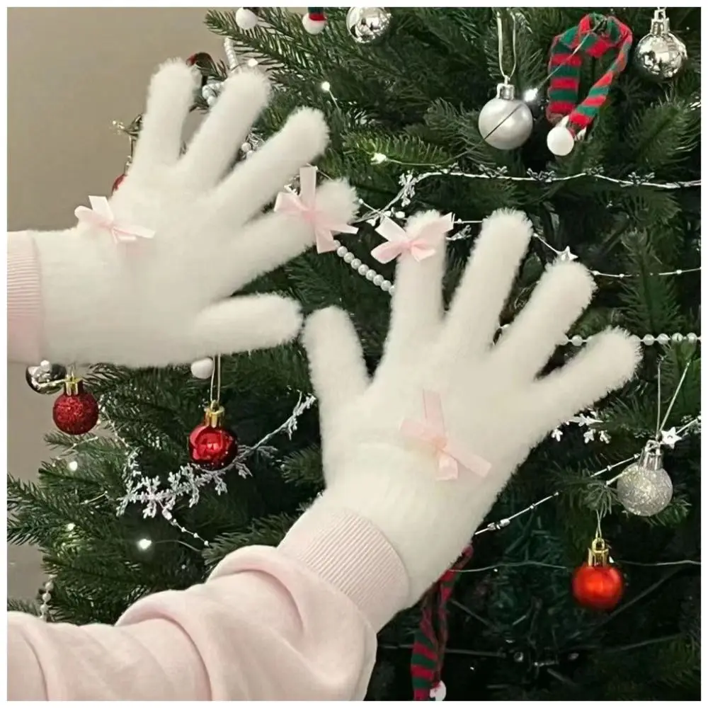 New Bowknot Gloves Plush Kawaii Winter Warm Earmuffs Comfortable Outdoor Cold Protection Ear Warmer