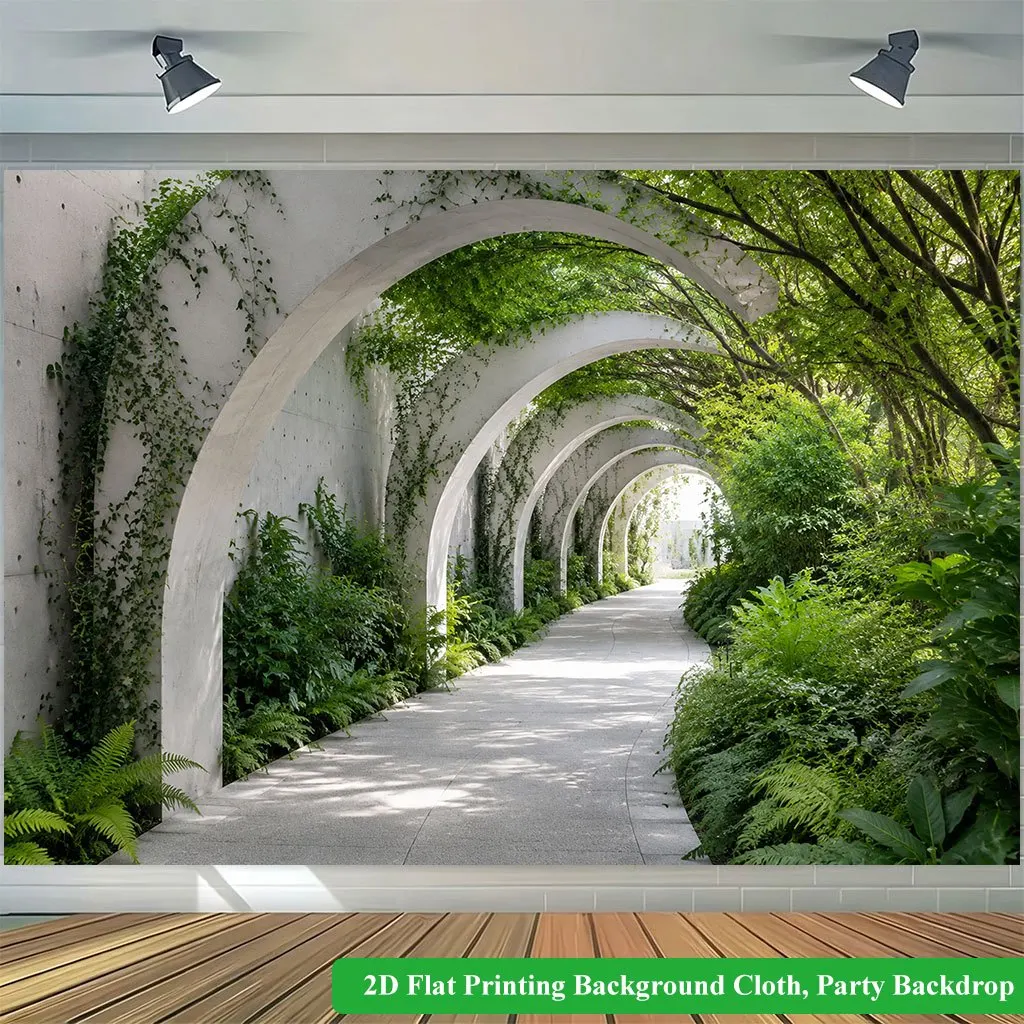 Green Plant Tunnel Tapestry, Curved Concrete Archway Lush Foliage Ivy Pathway Wall Hanging for Bedroom Dorm Room Home Decor