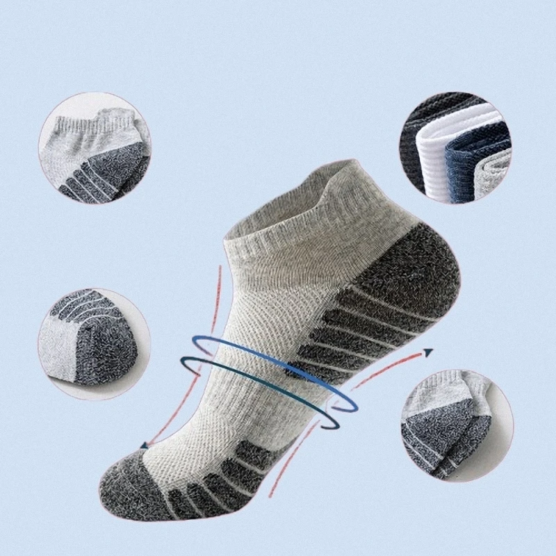 5 Pairs Summer Men's Ankle Athletic Running Socks Low Cut Sports Socks Breathable Cushioned Tab Socks For Men Women Socks