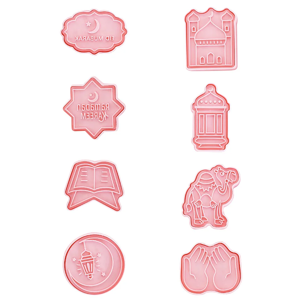 

8pcs Mold Biscuit Cutter Eid Mubarak Ramadan Plastic DIY Baking Pink Child Safe Non Stick Ramadan Biscuit Mold Kitchen
