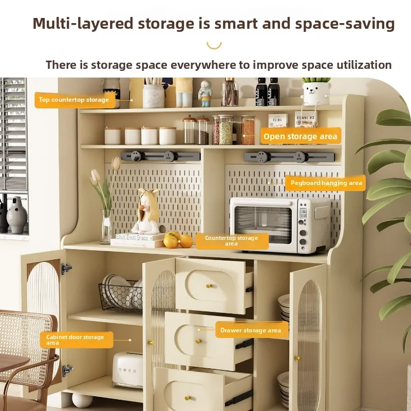 Solid wood cream style kitchen cabinet practical multi-functional integrated Storage locker spacious sideboard Kitchen furniture