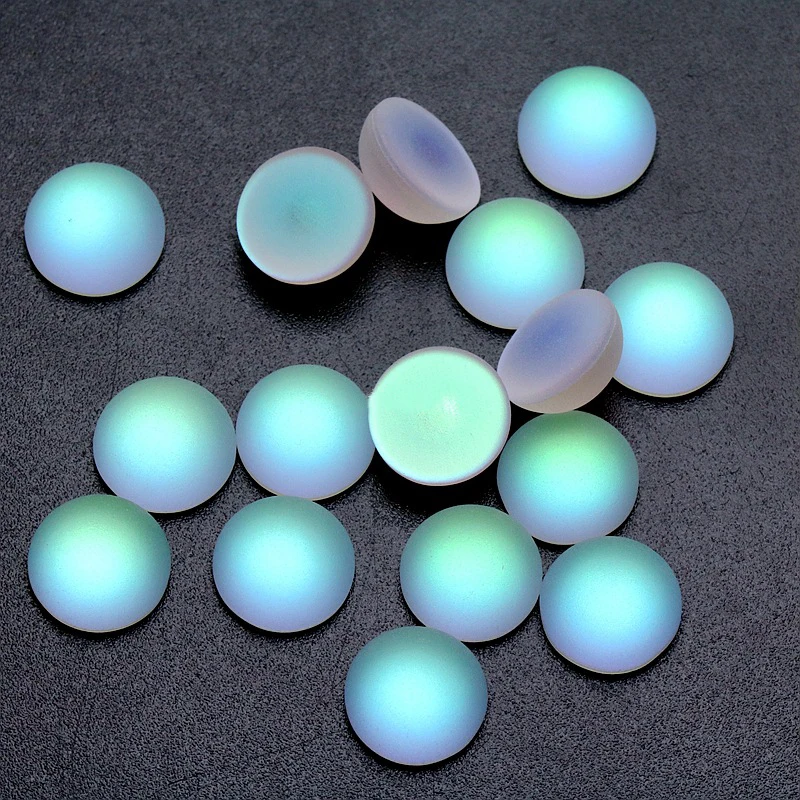 Laser Rainbow AB Colour Moonstones Cabochon Frosted Surface Round Shape Glass Crystal Flat Back Multiple Sizes to Choose