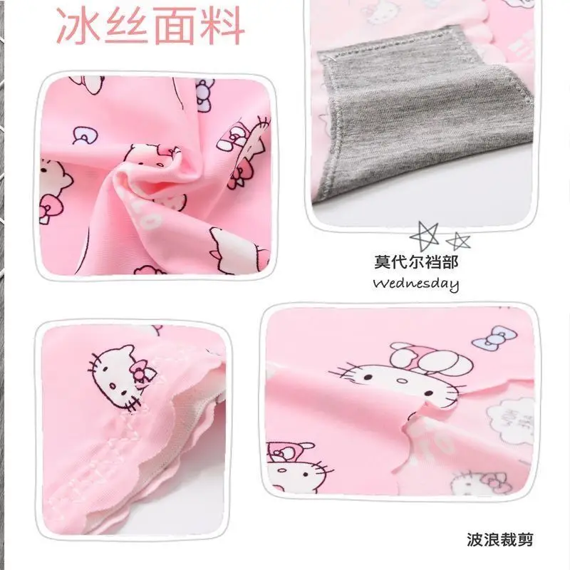 Sanrio Pink Ice Shreds Cartoon Hello Kitty Printed Underwear Female Sexy Lingerie Calzones Mujer Kawaii Girl Panties