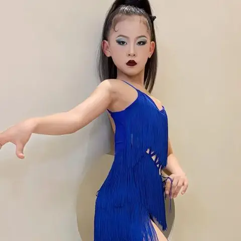 

Детская одежда для латинских и американских танцев, платье с кисточками и бахромой, одежда для соревнований по самбе, ча-ча, танцевальная одежда, тренировочная одежда