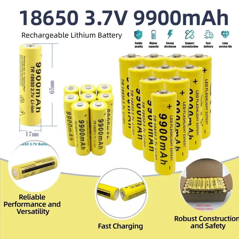 

100% NEW 1-20pcs 18650 Battery 3.7V 9900mAh Rechargeable Li-ion Battery for LED Flashlight Torch High Capacity Long-Lasting Safe