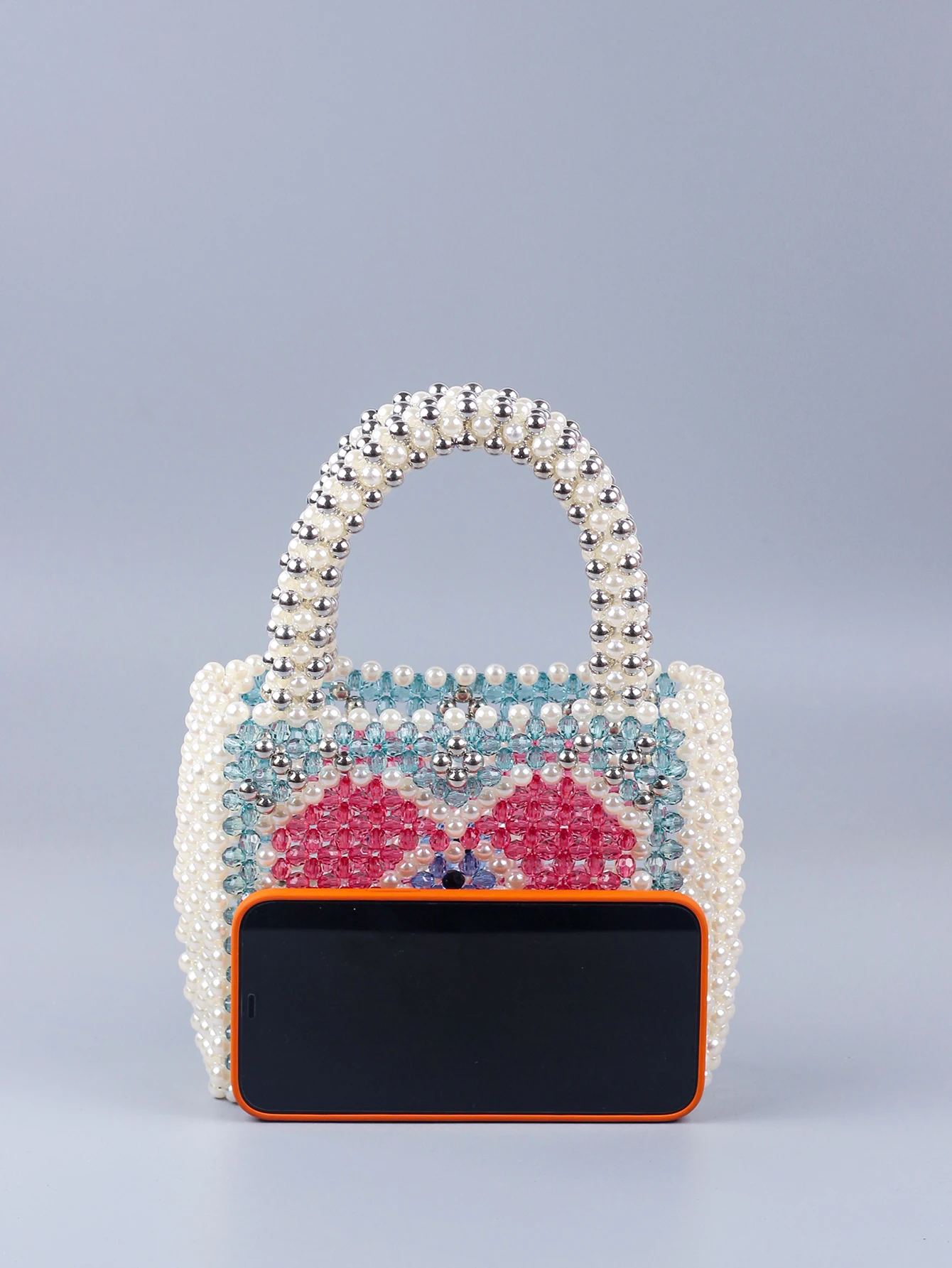 Popular Colorful Love Handbag Weaving Multi color Luxury High Quality Women\'s Pearl Beaded Handbag