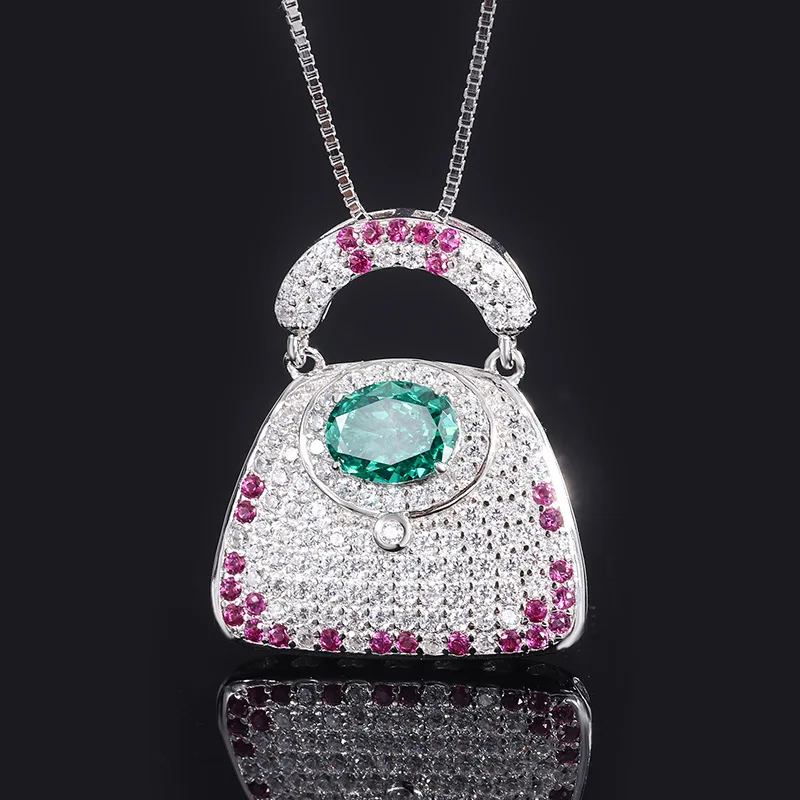 18K Gold Set with PT950 Platinum High Carbon Diamond Creative Bag Style Simple Fashion Pendant Necklace Main Stone 6*8