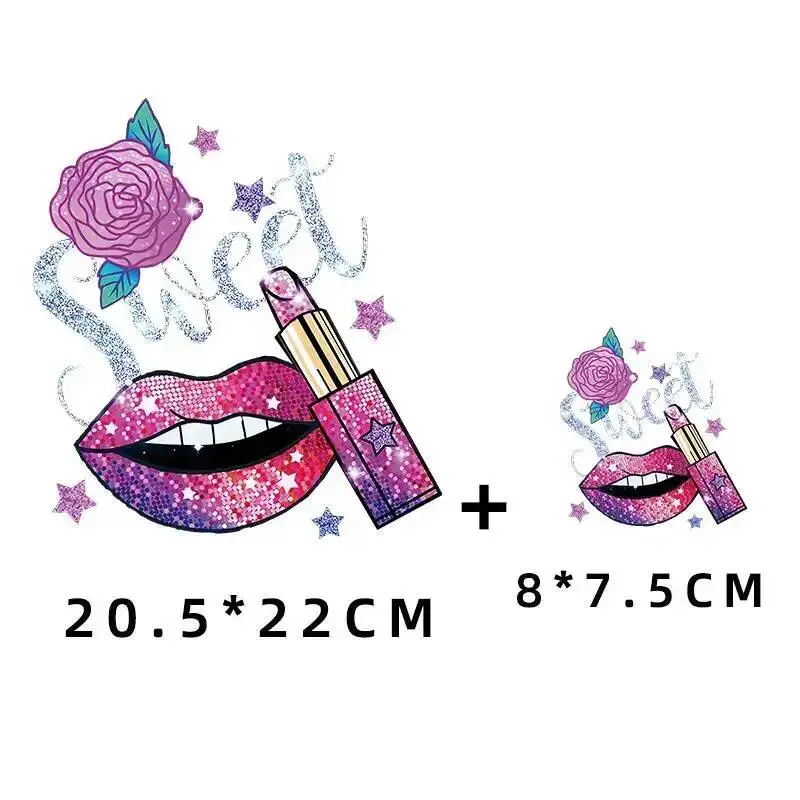 Fashion Leopard Print Lips Heat Transfer Thermal Stickers DIY Washable T-Shirts Iron On Transfer Girls Lips Patches