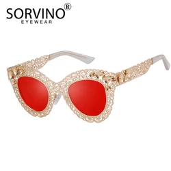 SORVINO Vintage Gold Oversized Cat Eye Sunglasses Women 2020 Luxury Brand Retro Goggles Trendy Festival Sun Glasses Shades SP169