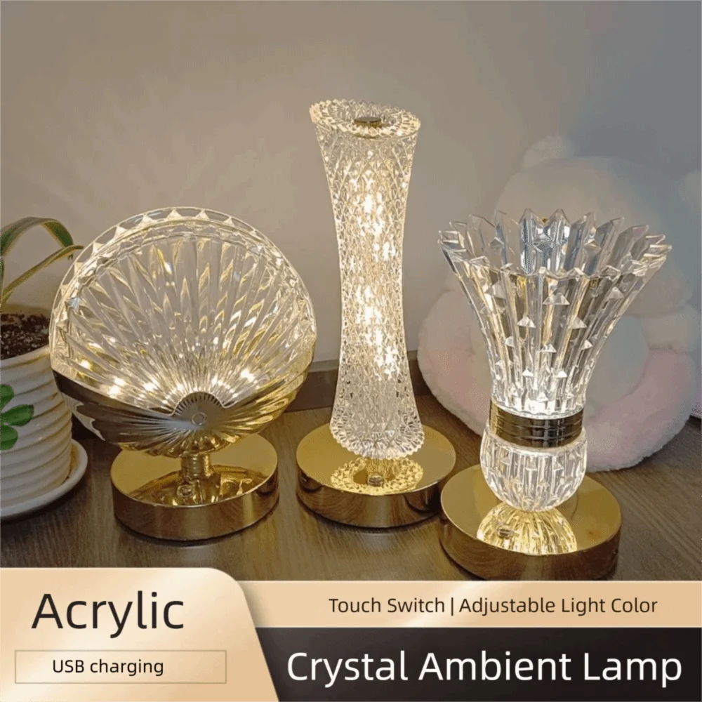 

Dimmable Crystal Table Lamp Touch Control Adjustable Acrylic Night Light 3 Colors Light Soft Lights Atmosphere Light Home Decor