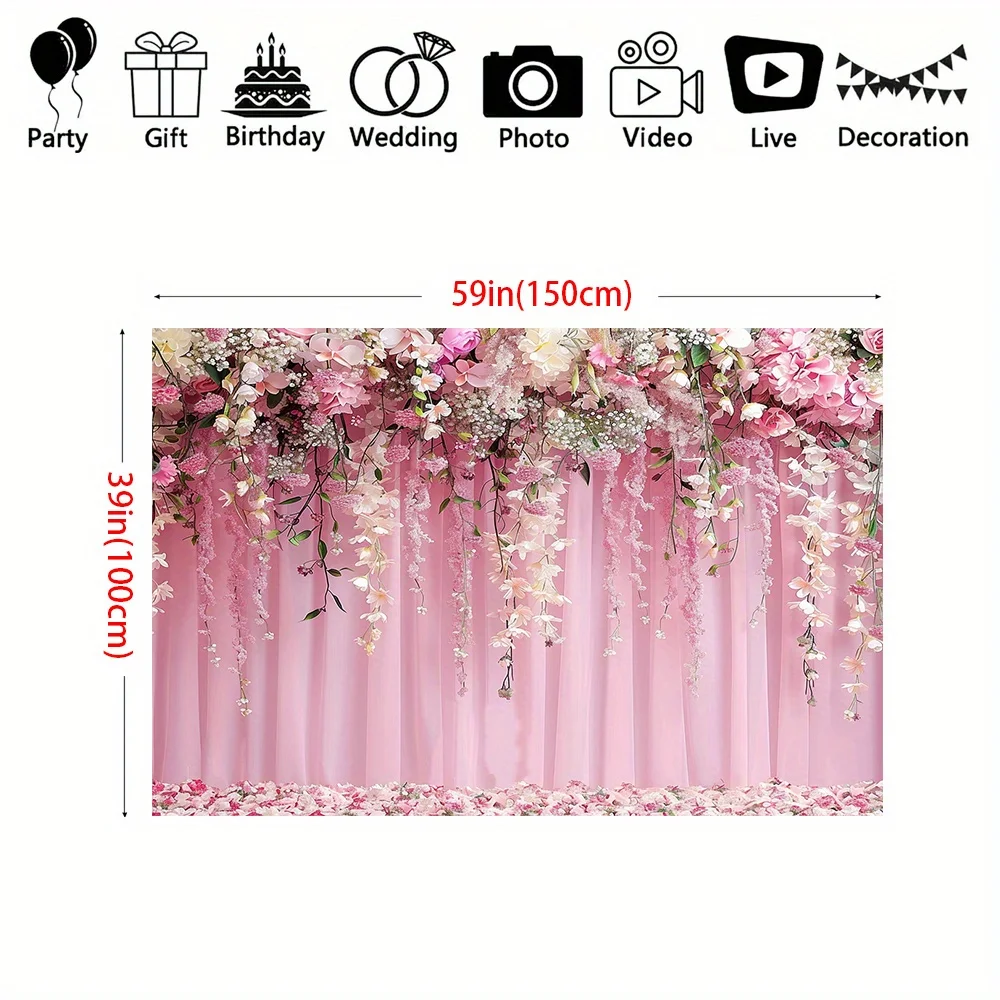 Wedding Pink Flower Background Cloth Romantic Bride Flower Wall, Rose Photography Background Carpet