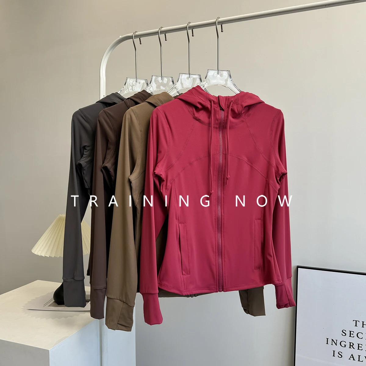 

Высококачественная женская куртка для йоги с тонкими длинными рукавами и капюшоном для бега, спортивная осенне-зимняя куртка для фитнеса для женщин