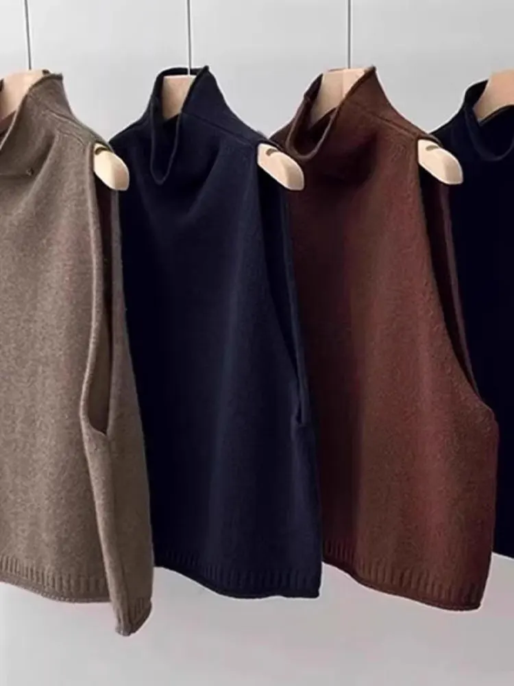 

Свободный вязаный свитер с высоким воротником, жилет, удобный повседневный цветной топ для молодых женщин в 20-х годов